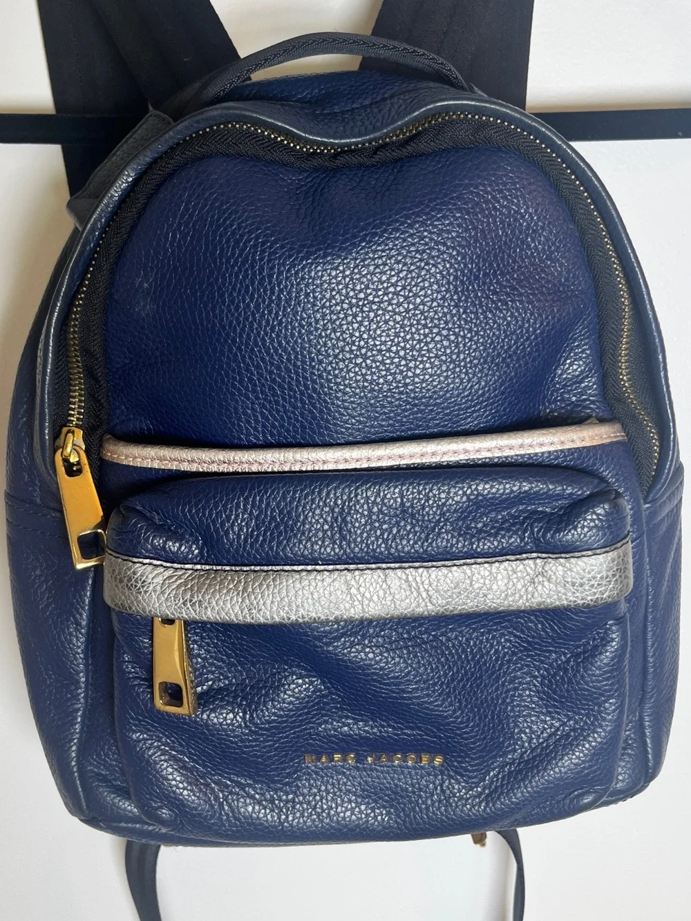 Marc Jacobs Varsity Pack Navy Leather Backpack with Gold Hardware